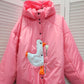 Down jacket  "Little duck" in pink with detachable bows and removable hood