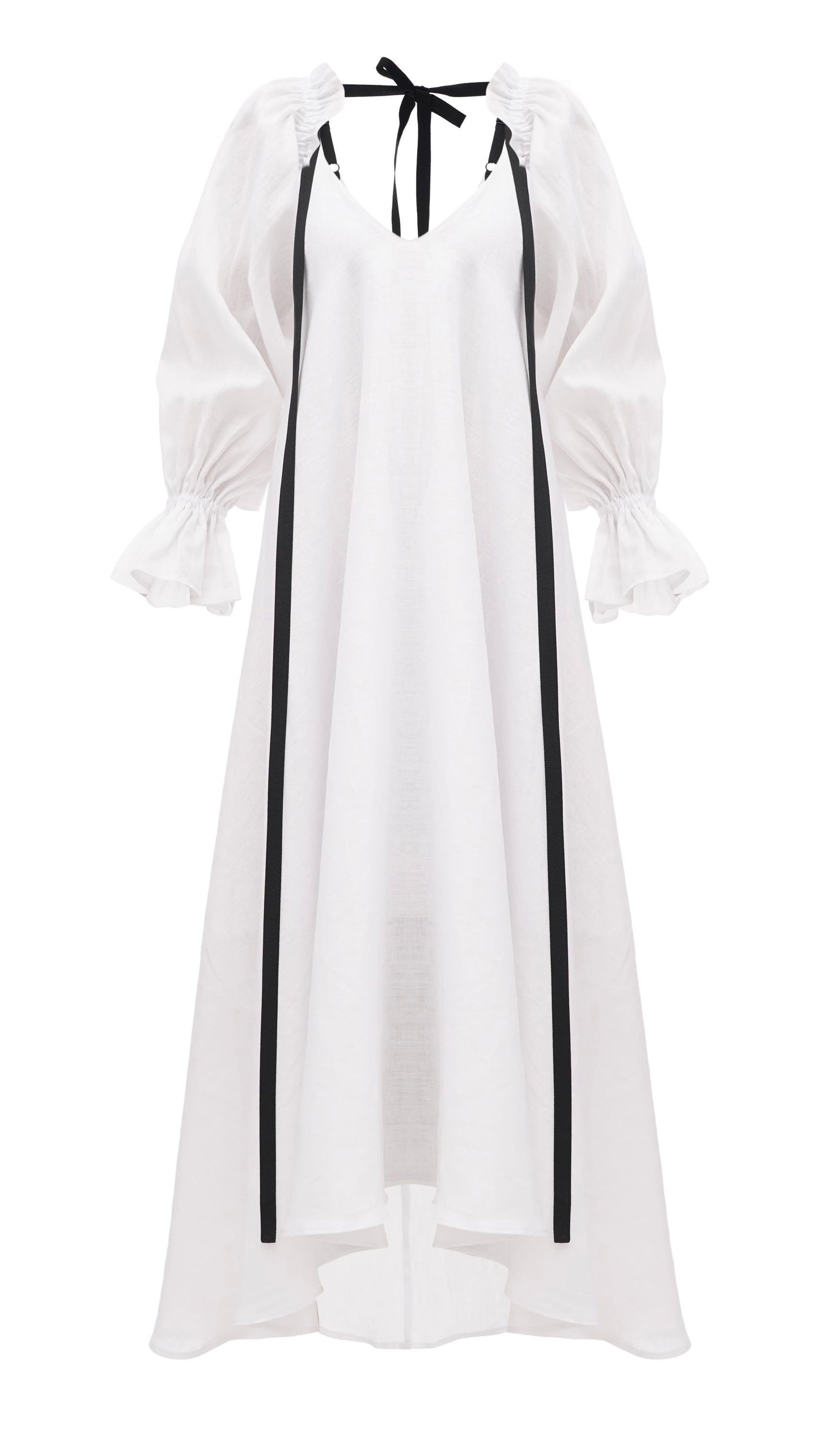 Dress with ribbons in organic linen height from 150cm+