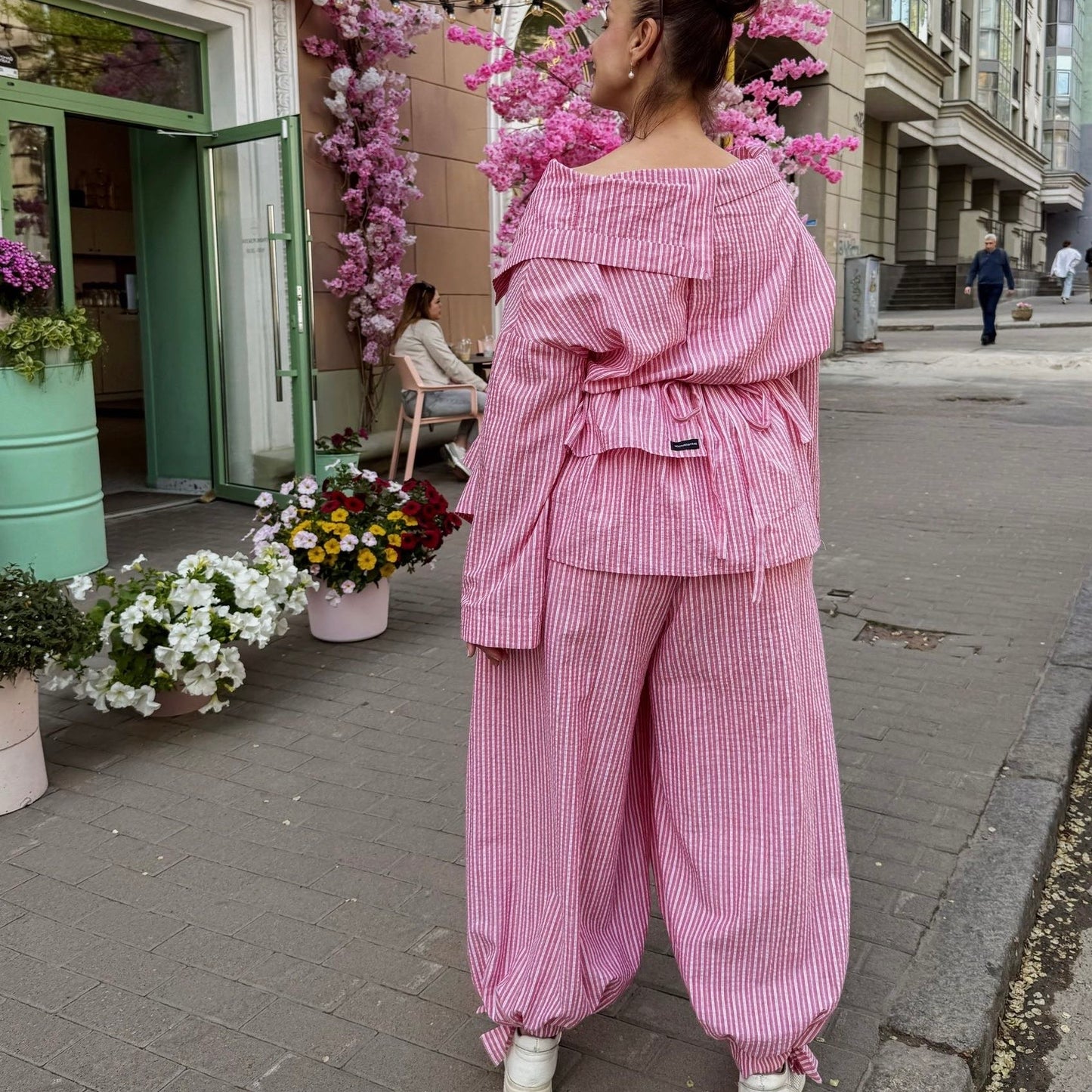 Asymmetrical shirt+ bloomers pants cotton washed