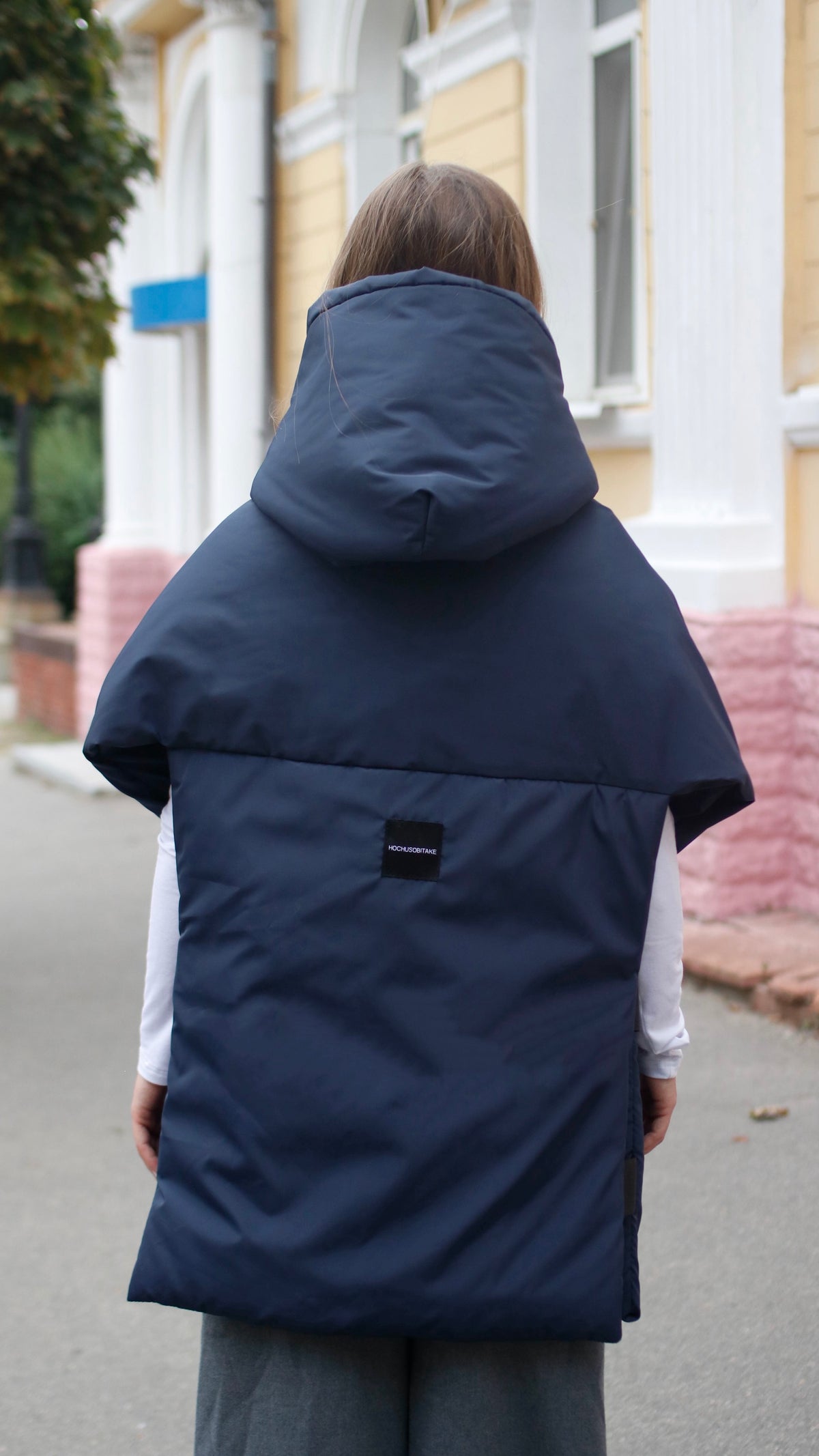 Deep blue Down vest with detachable hood