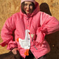 Down jacket  "Little duck" in pink with detachable bows and removable hood