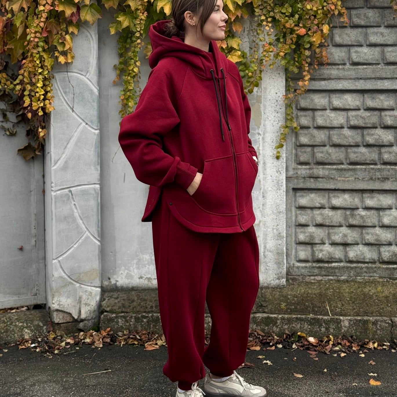 Zip fleece hoodie burgundy