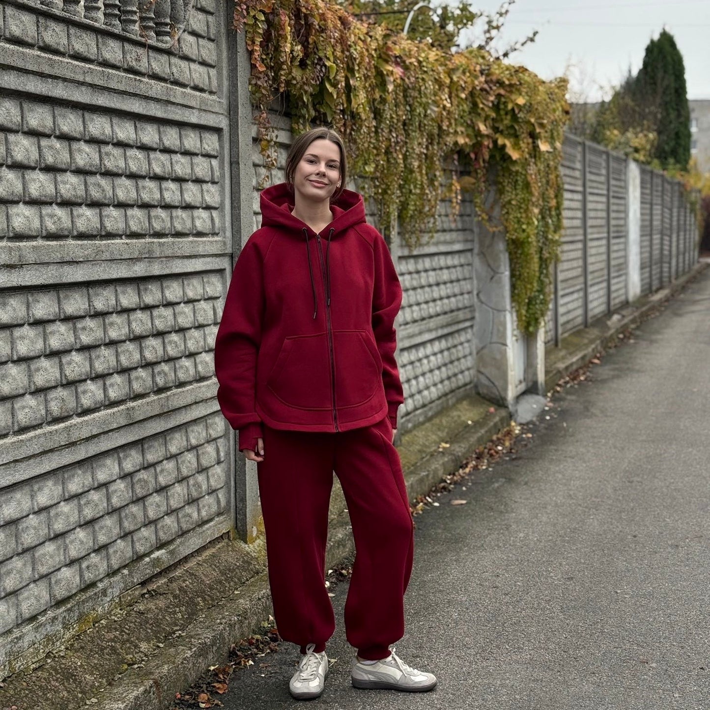 Zip fleece hoodie burgundy