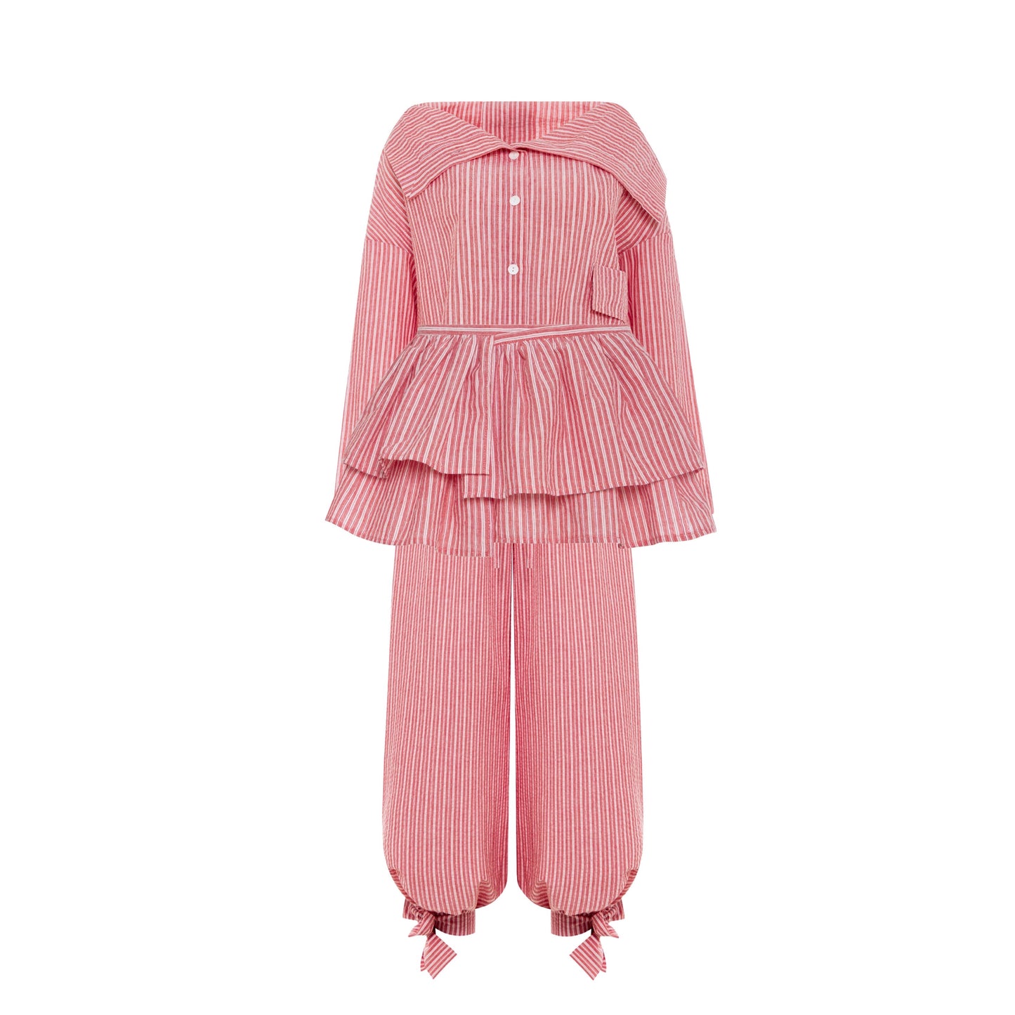 Asymmetrical shirt+ bloomers pants cotton washed