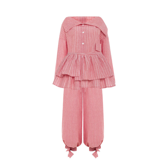 Asymmetrical shirt+ bloomers pants cotton washed