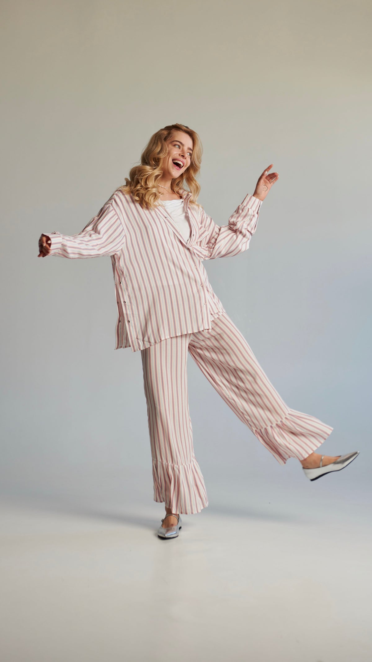 Striped pants with flounces