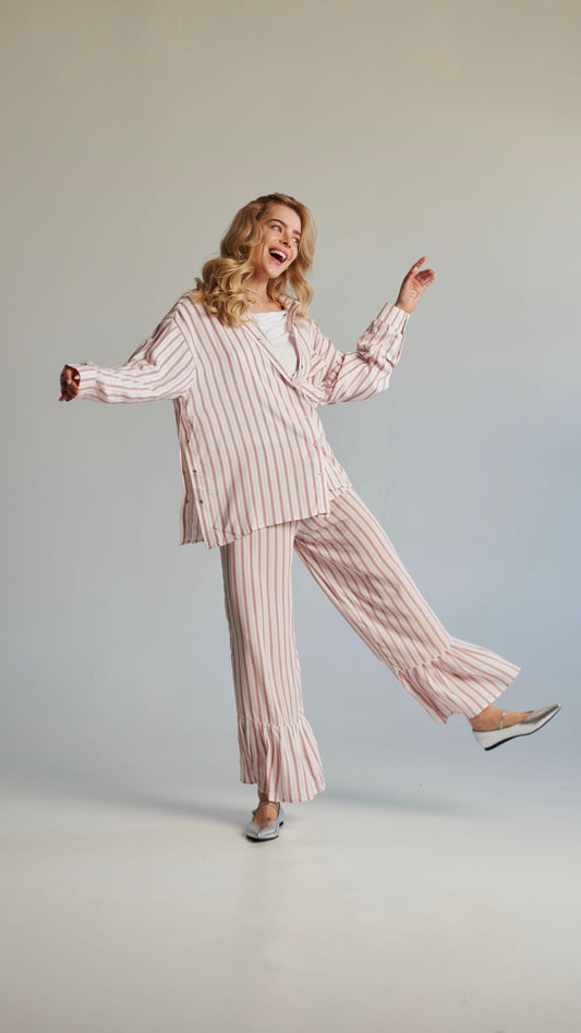 Striped pants with flounces
