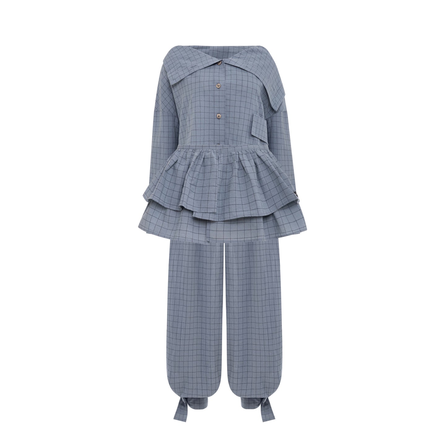 Asymmetrical shirt+ bloomers pants cotton washed