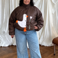 Down jacket  "Little duck" in chocolate with detachable bows and removable hood
