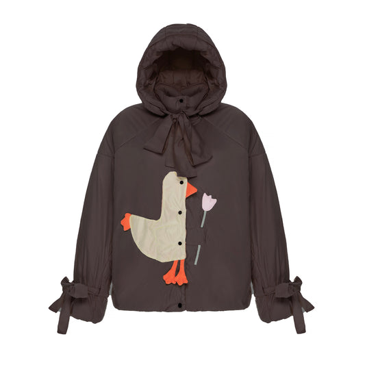 <tc>Куртка «Качечка» шоколадна зі знімними бантами і пристібним капюшоном</tc>