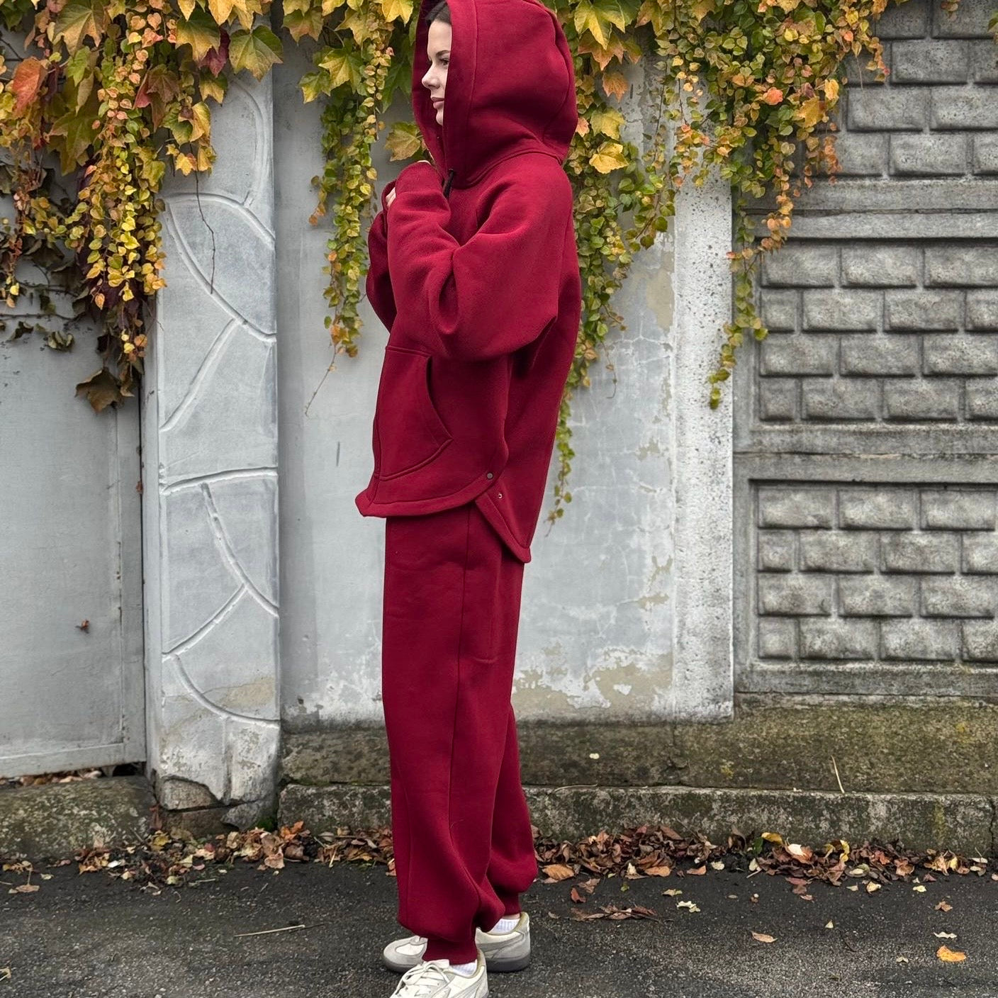 Zip fleece hoodie burgundy