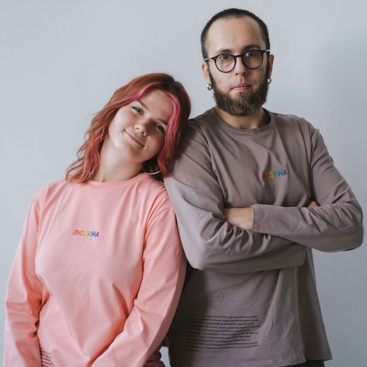 Longsleeve with a symbolic inscription «Human» peach