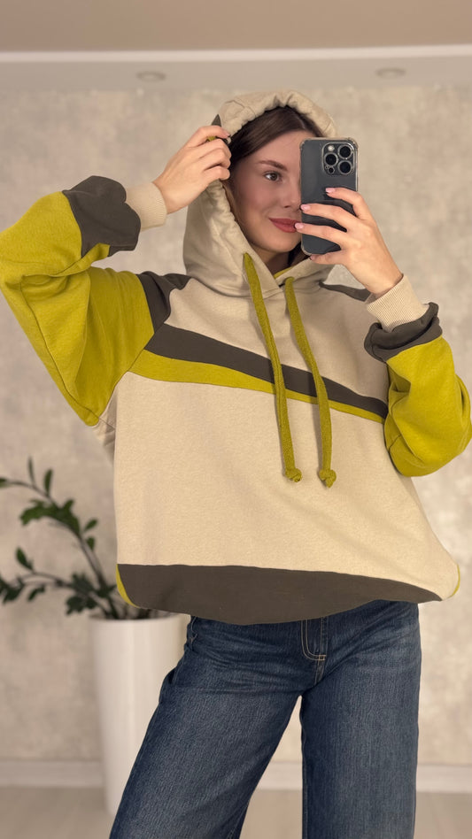 Patched upcycled Hoodie green