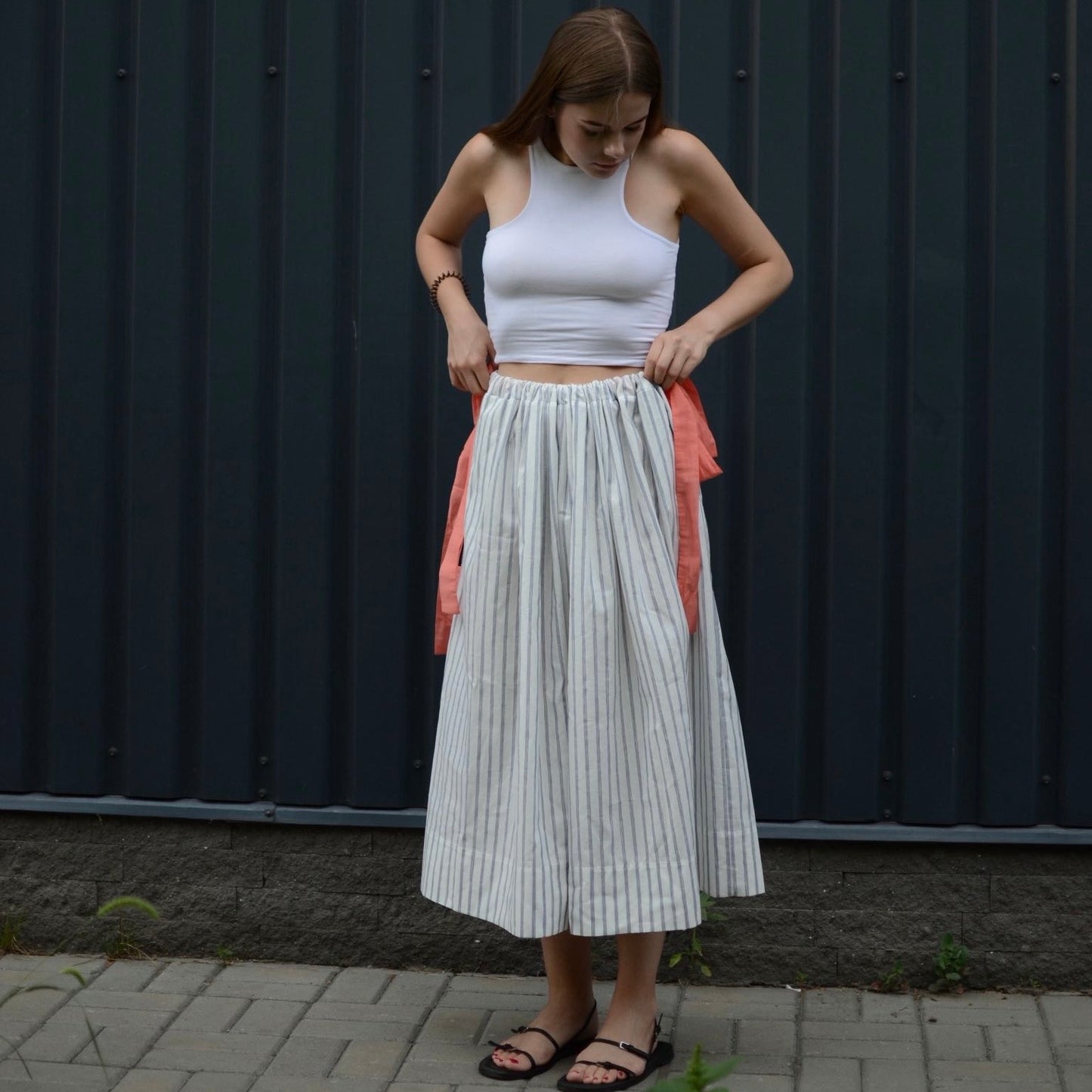 One-size cotton striped skirt with ribbons