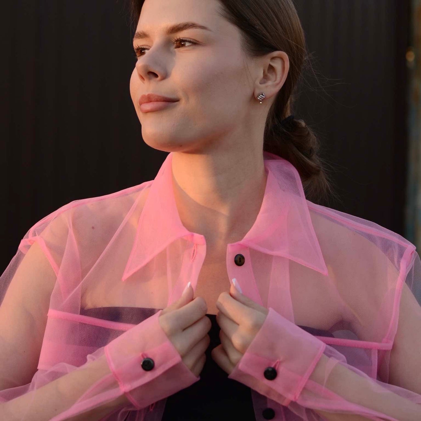 Elongated transparent bubblegum shirt