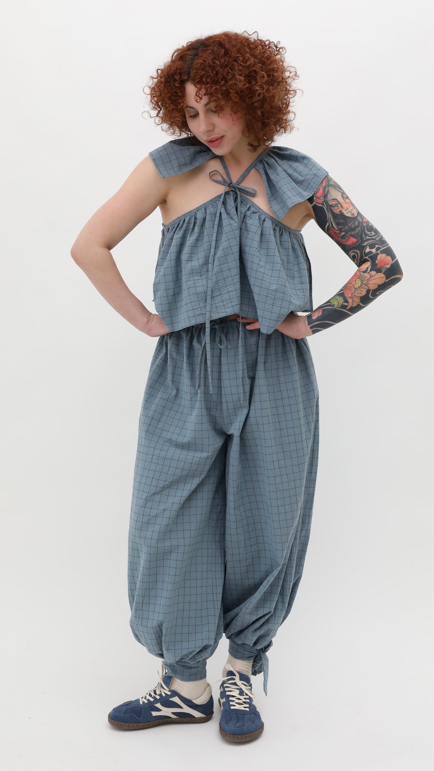 Asymmetrical shirt+ bloomers pants cotton washed