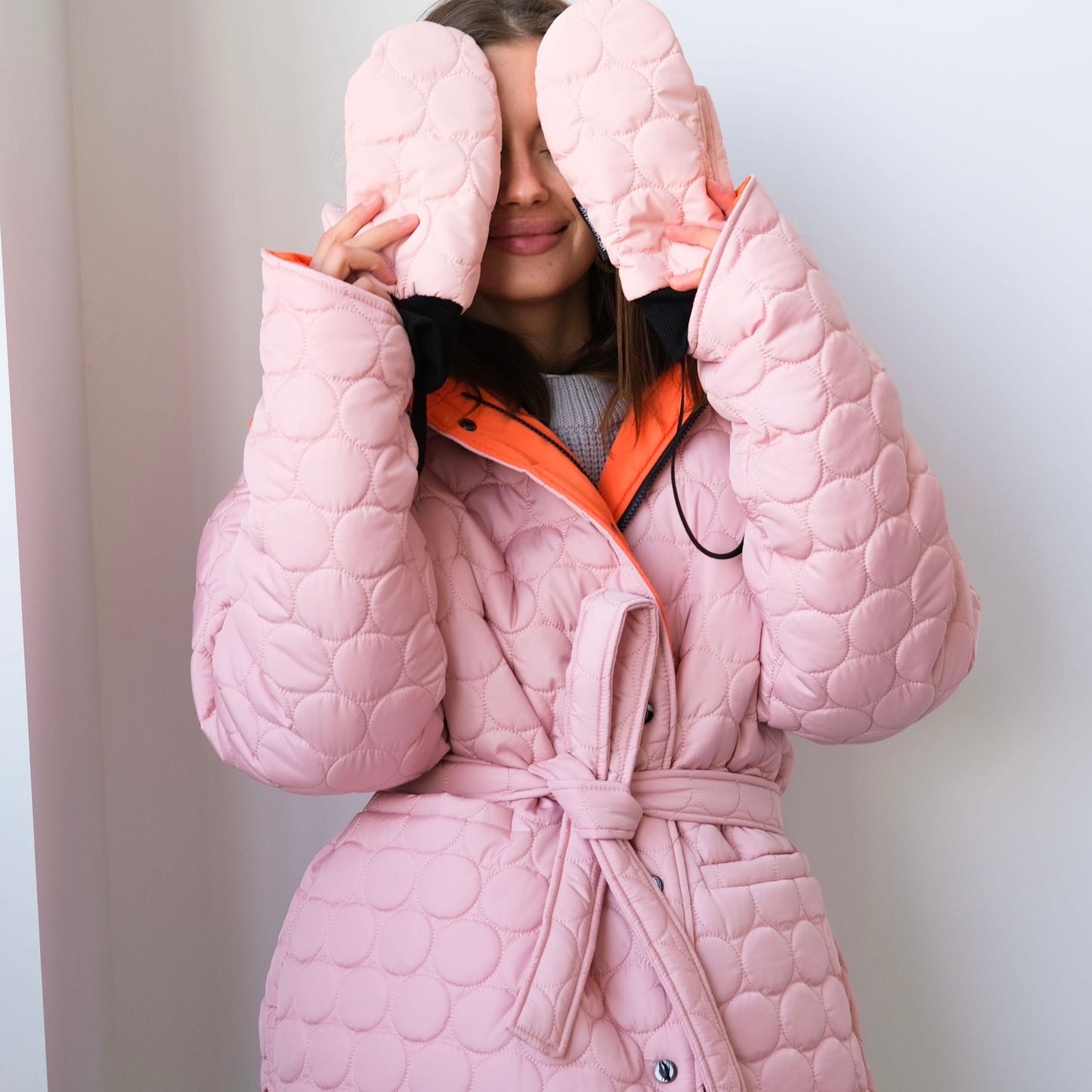 Зимова двостороння куртка рожево/гарбузовий