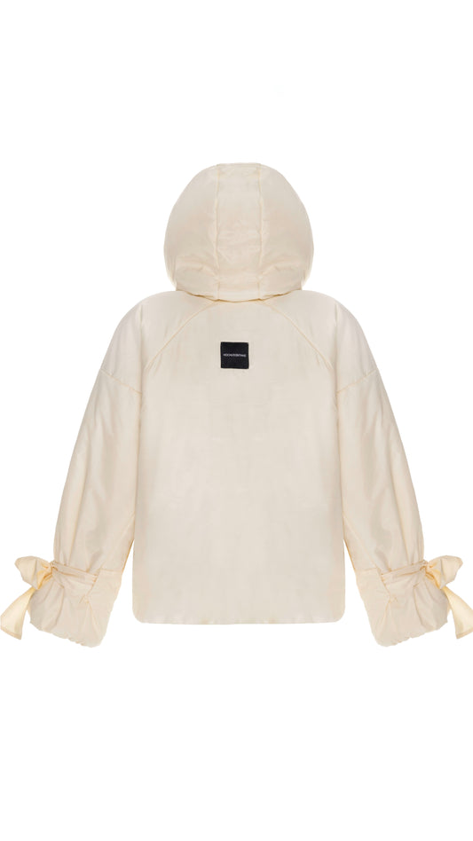 Down jacket  "Little duck" in yellow butter with detachable bows and removable hood