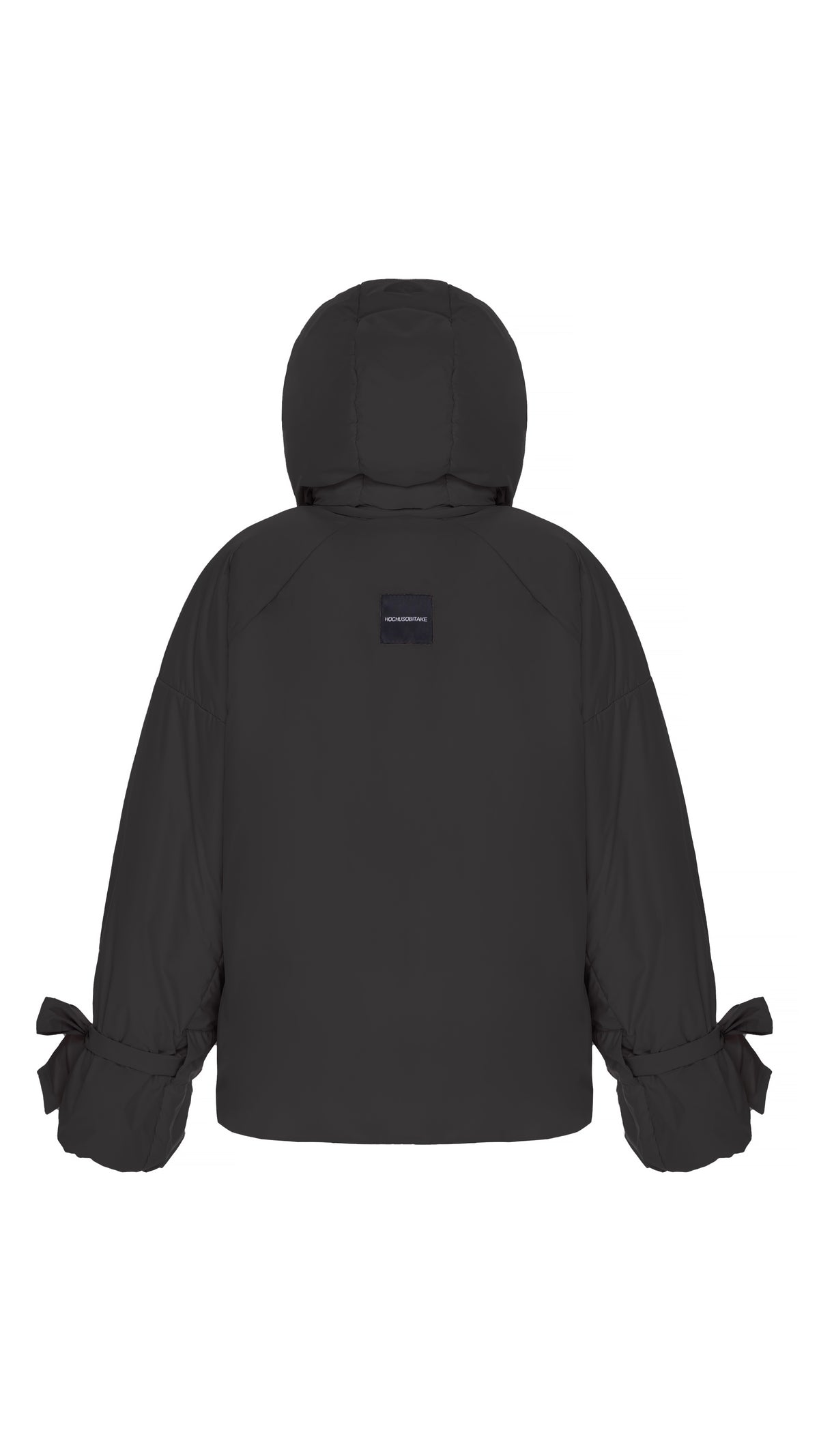 Down jacket  "Little duck" in black with detachable bows and removable hood