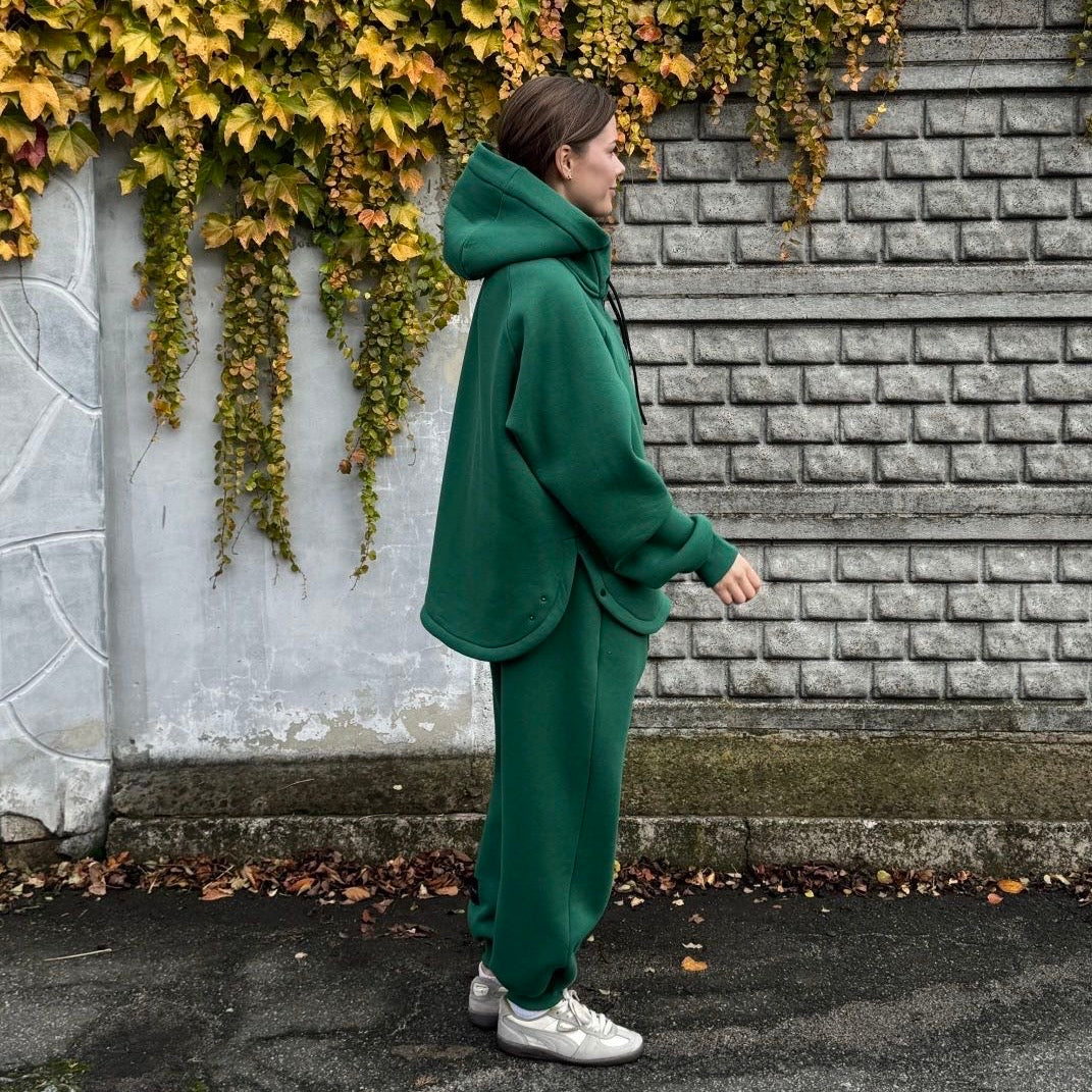 Zip fleece hoodie emerald