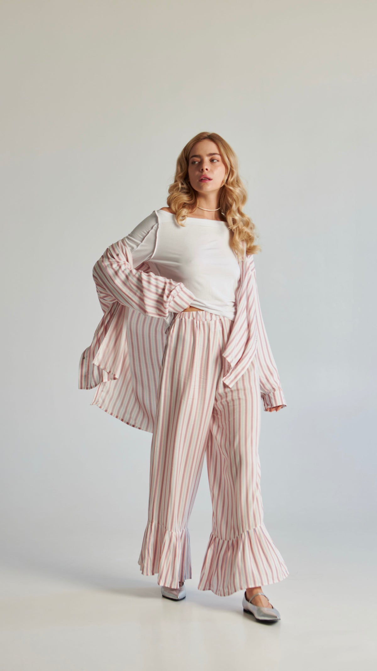 Striped pants with flounces