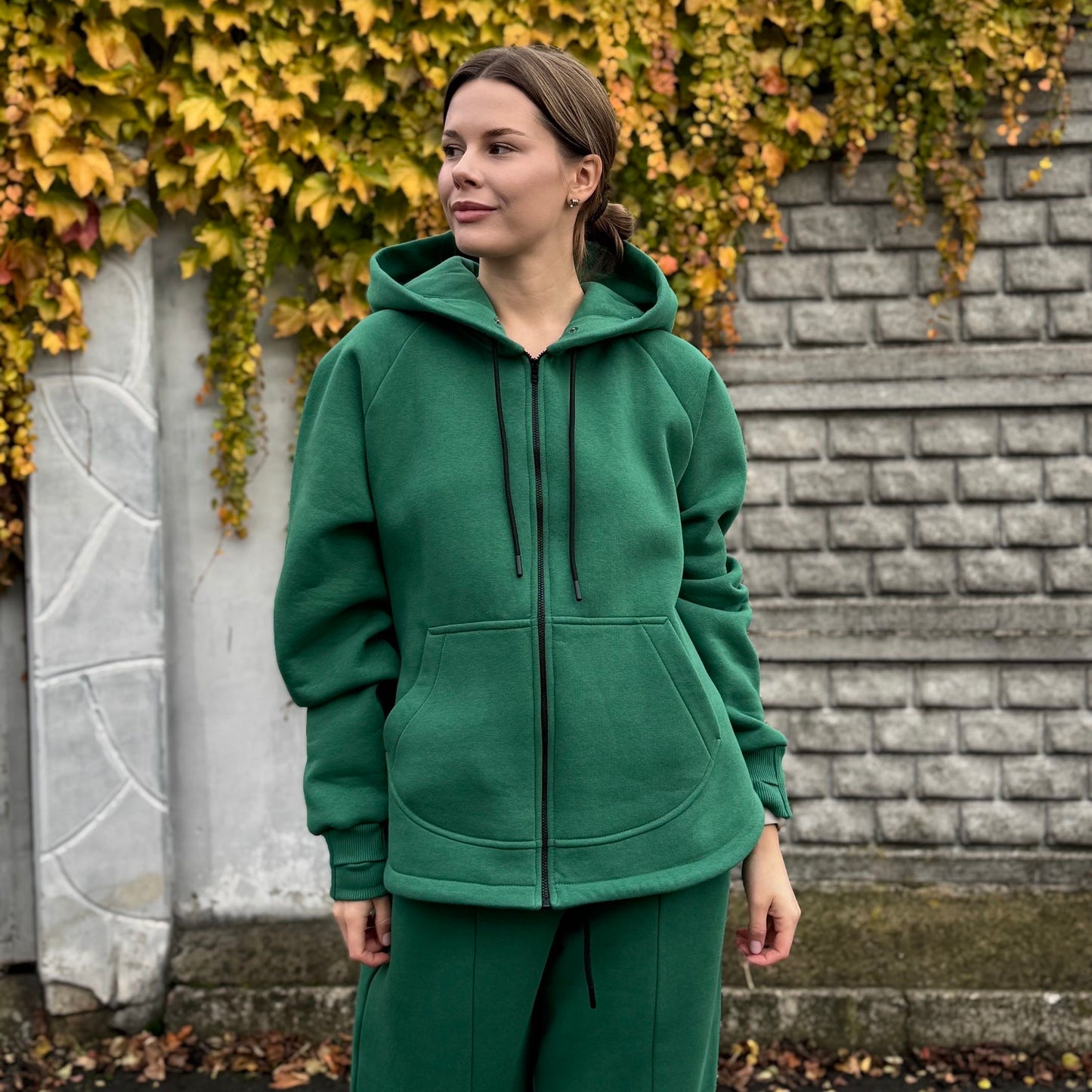 Zip fleece hoodie emerald