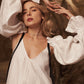 Dress with ribbons in organic linen height from 170cm+