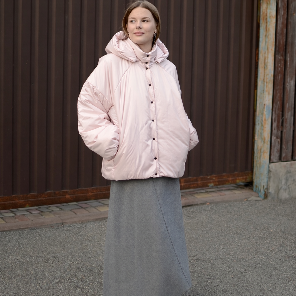 <tc>Куртка пудрова зі знімними бантами і пристібним капюшоном</tc>