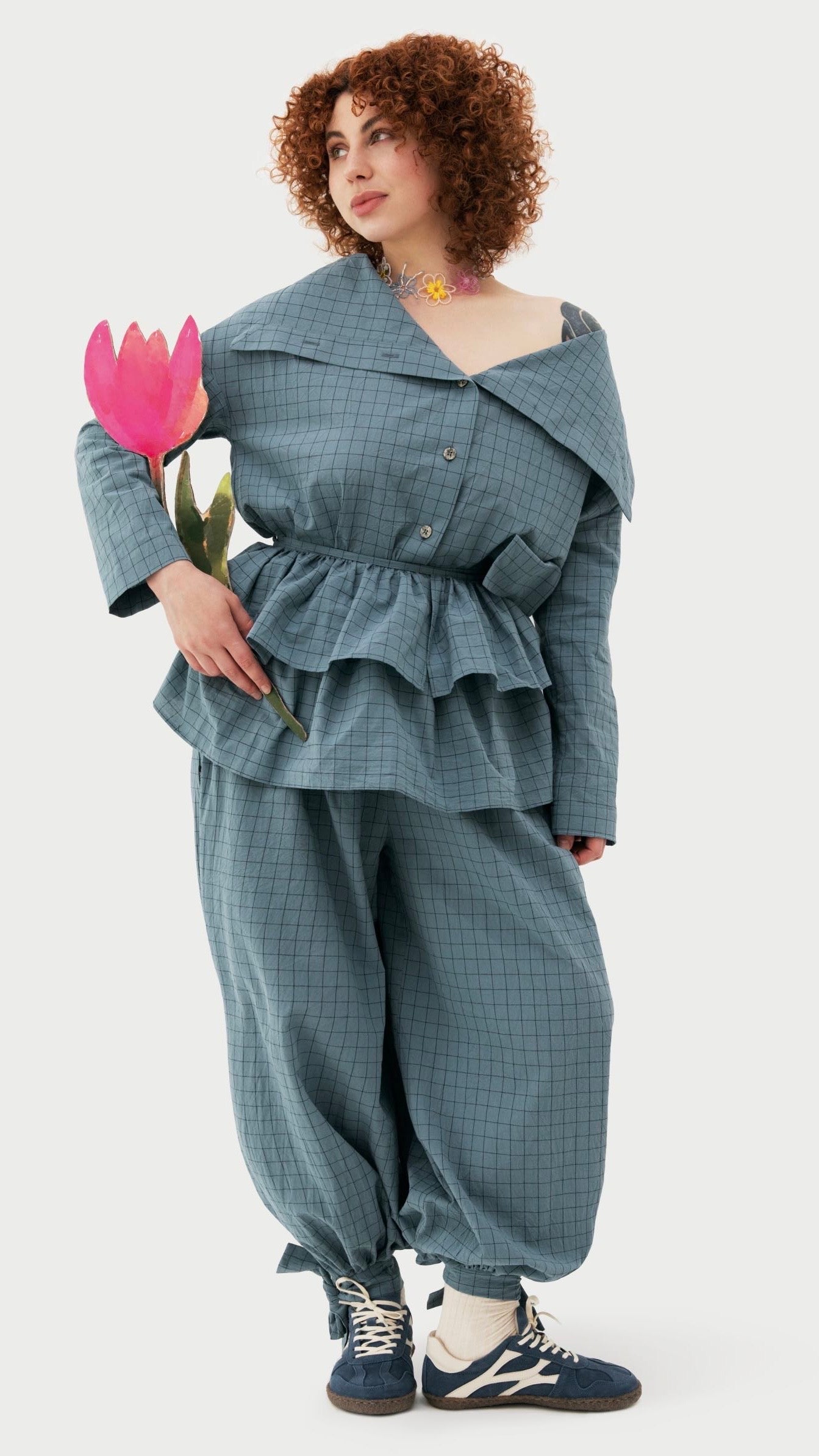 Asymmetrical shirt+ bloomers pants cotton washed