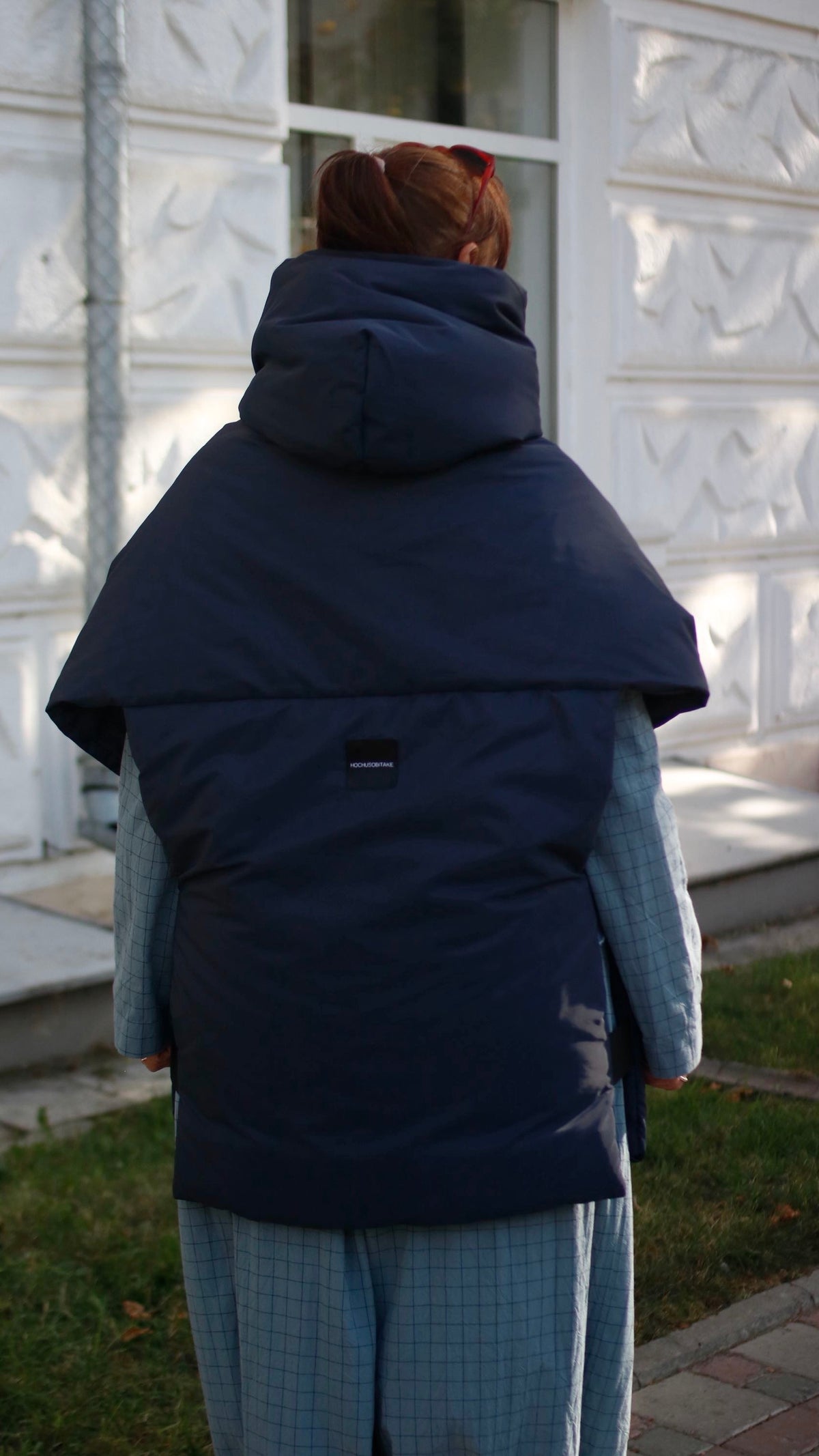 Deep blue Down vest with detachable hood