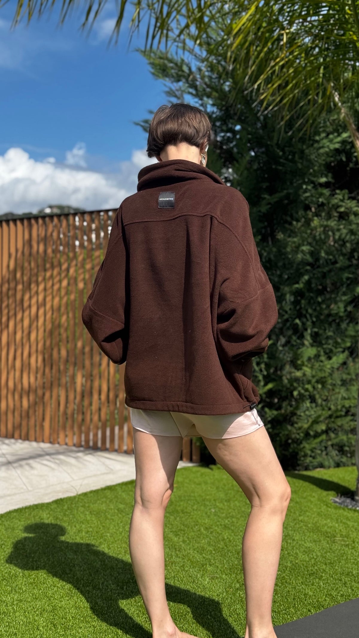 Zip-through fleece jacket chocolate