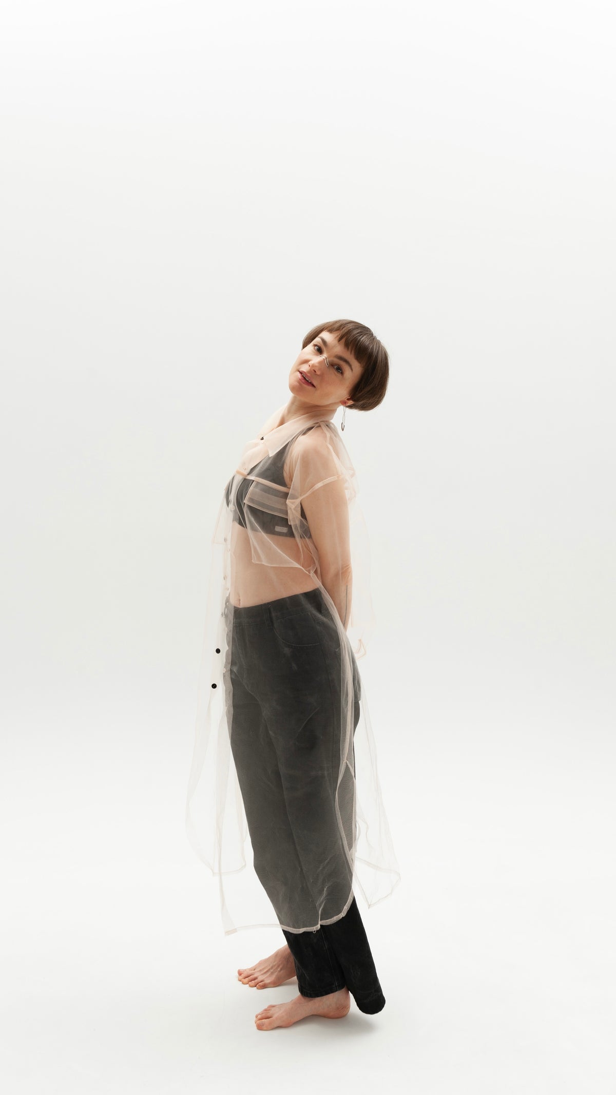 Elongated transparent beige shirt