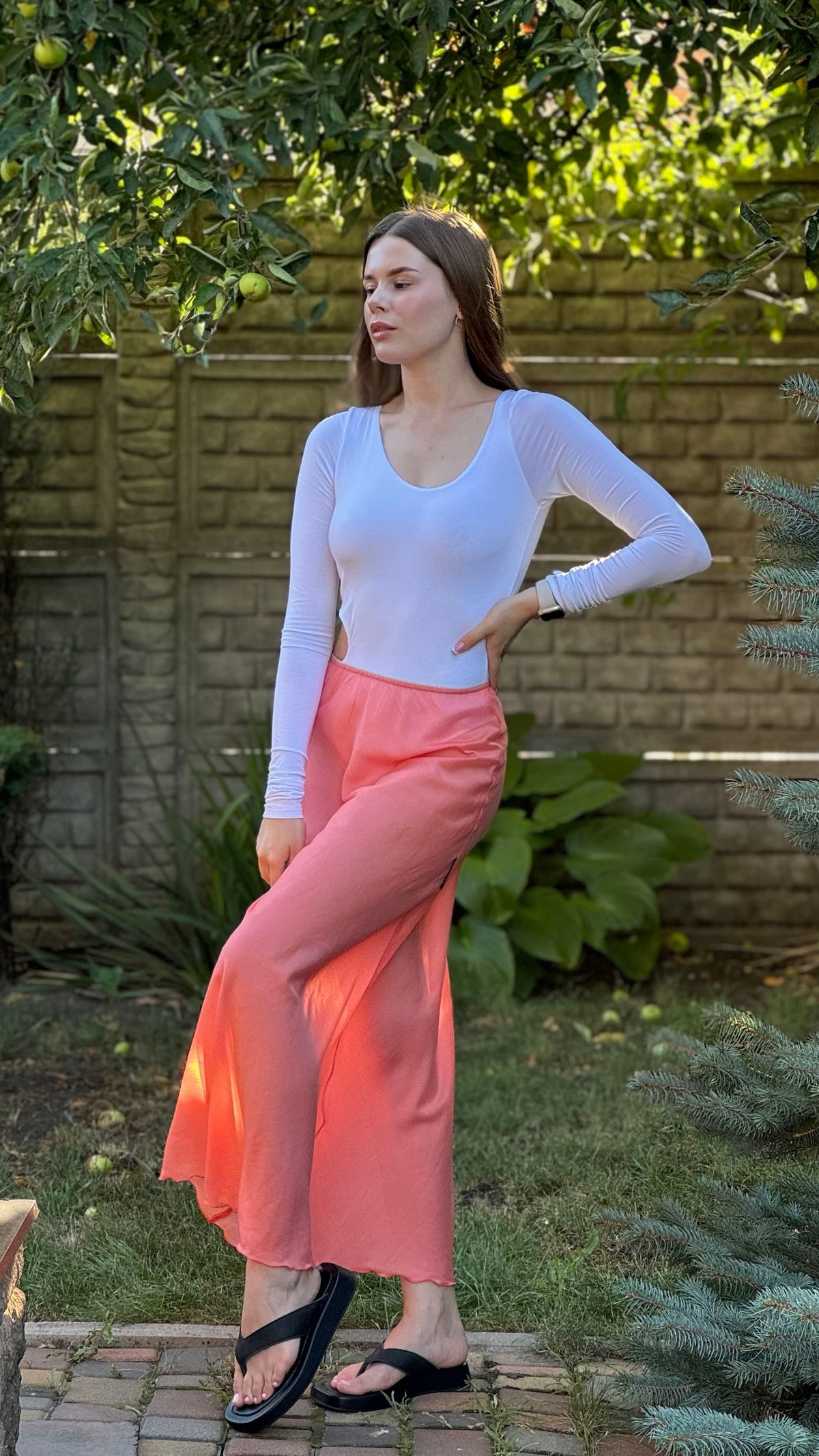 A line sheer skirt in coral