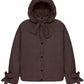 Down jacket in black with detachable chocolate and removable hood