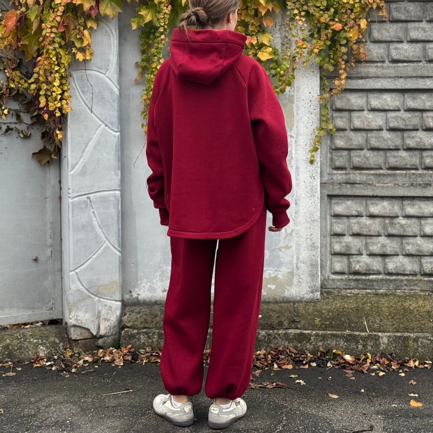Zip fleece hoodie burgundy