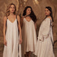 Dress with ribbons in organic linen height from 170cm+
