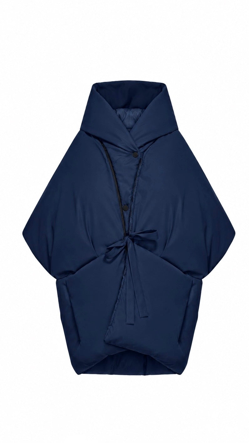 Deep blue Down vest with detachable hood