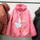 Down jacket  "Little duck" in pink with detachable bows and removable hood
