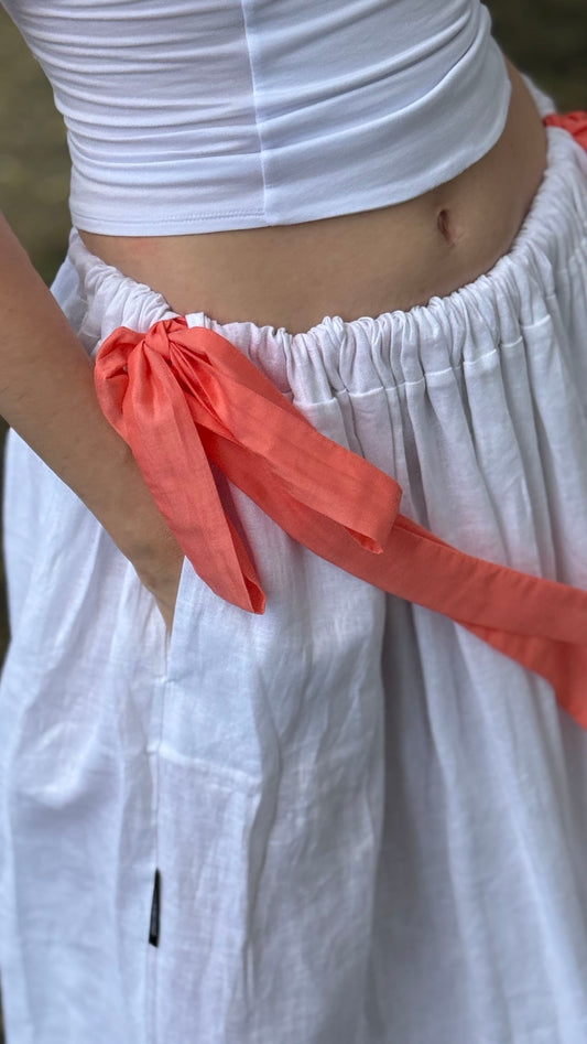 One-size organic linen skirt with ribbons