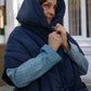 Deep blue Down vest with detachable hood