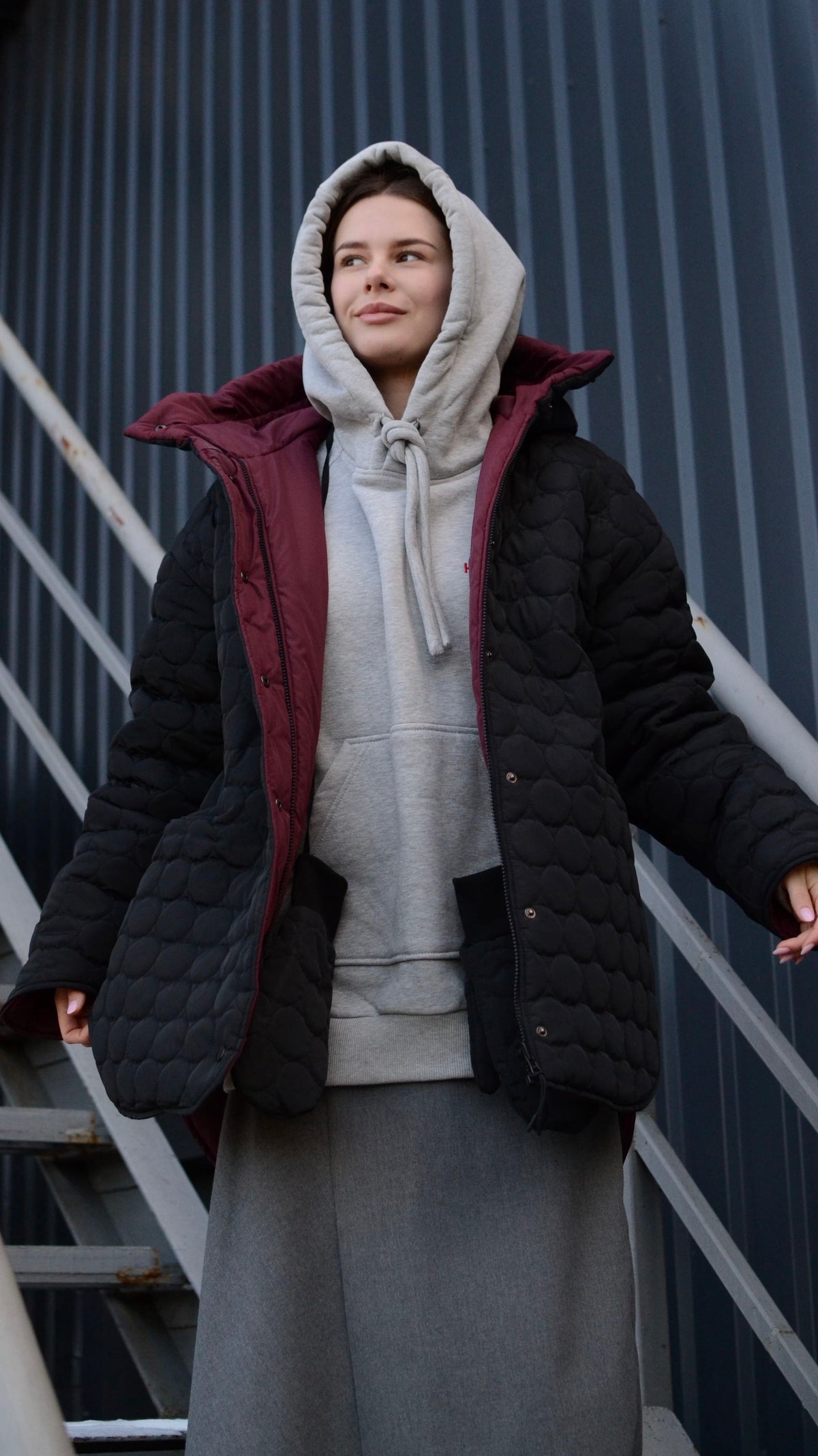 Winter double-sided jacket marsala/black