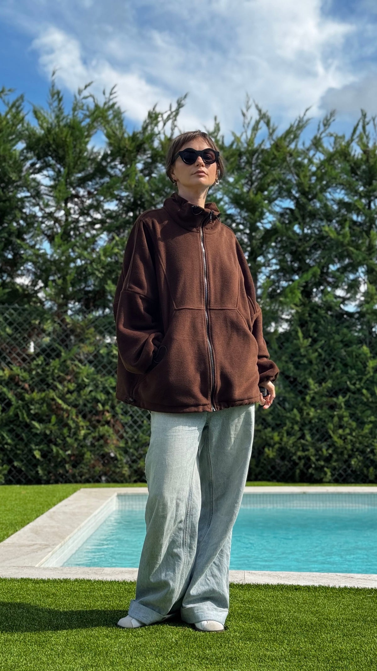 Zip-through fleece jacket chocolate