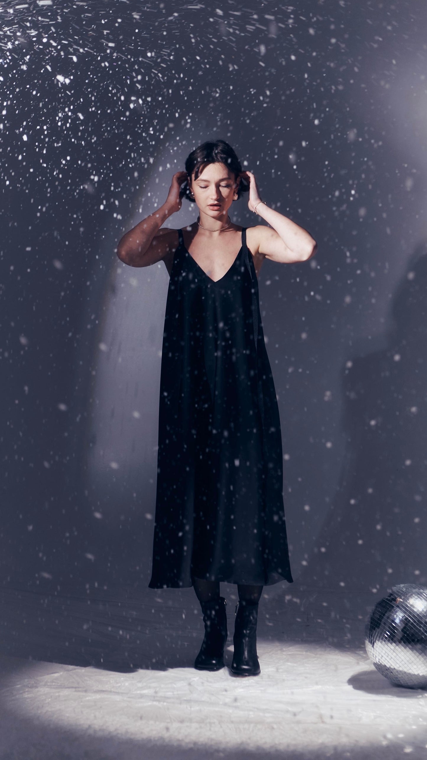 Black dress with ribbons height from 155cm +