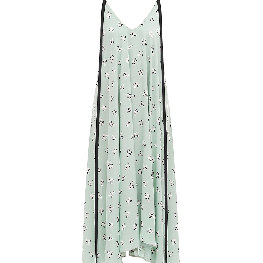 <tc>М‘ятна сукня зі стрічками з квітковим принтом</tc>