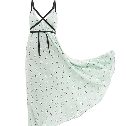 Mint dress with ribbons with a floral print