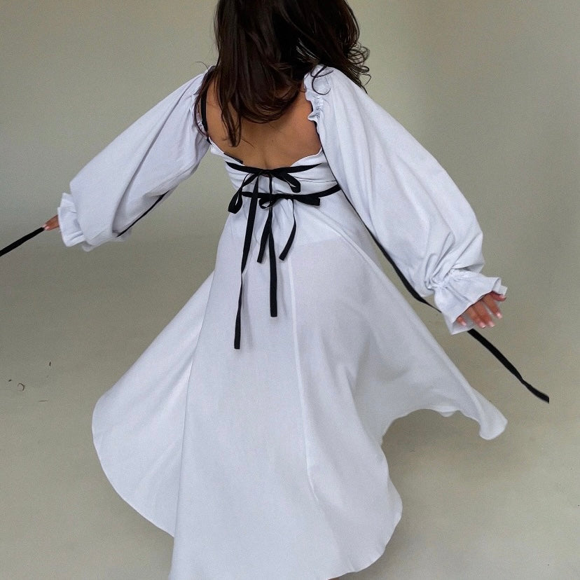 <tc>Сукня з льону зі стрічками з відстібними рукавами</tc>