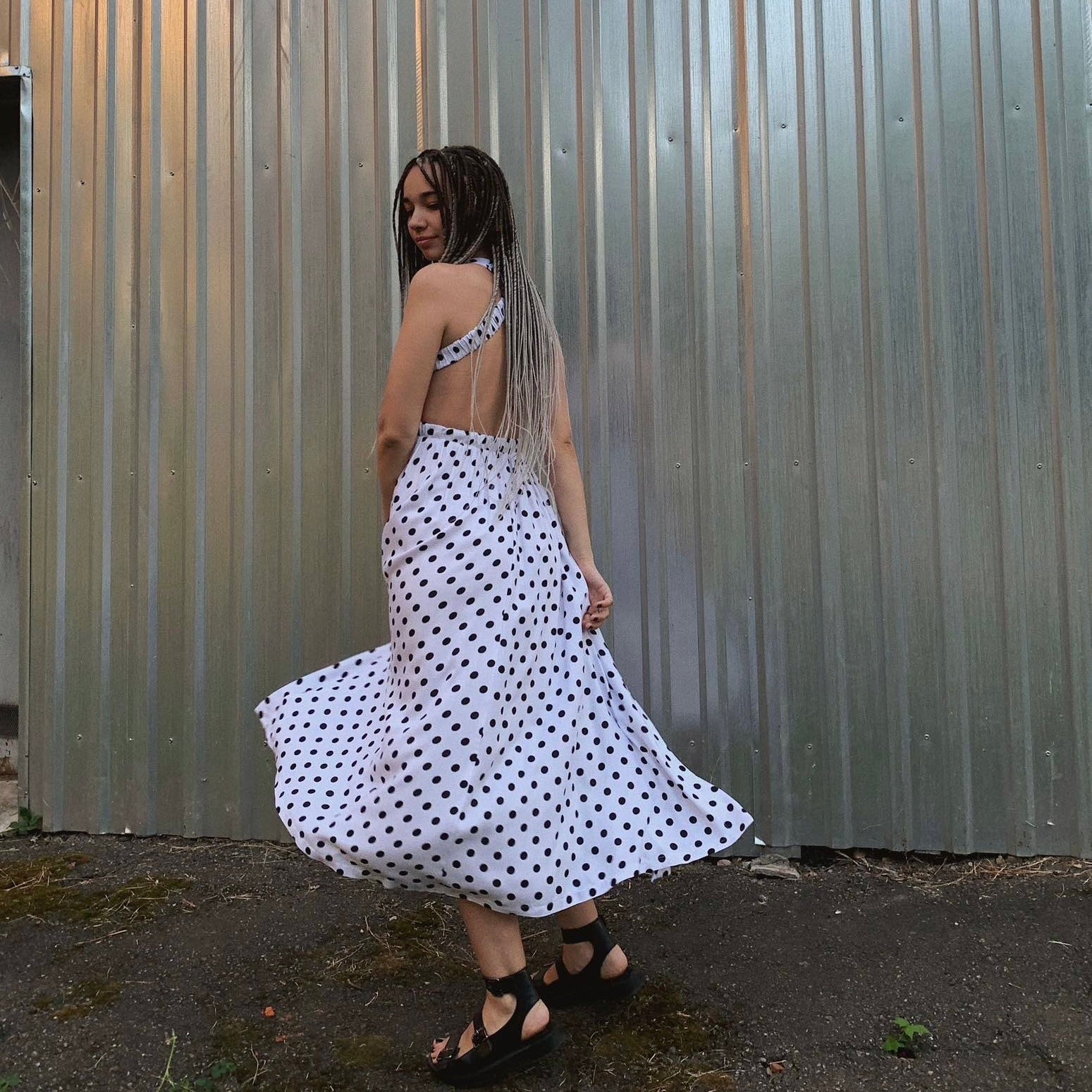 Polka dot dress with an open back