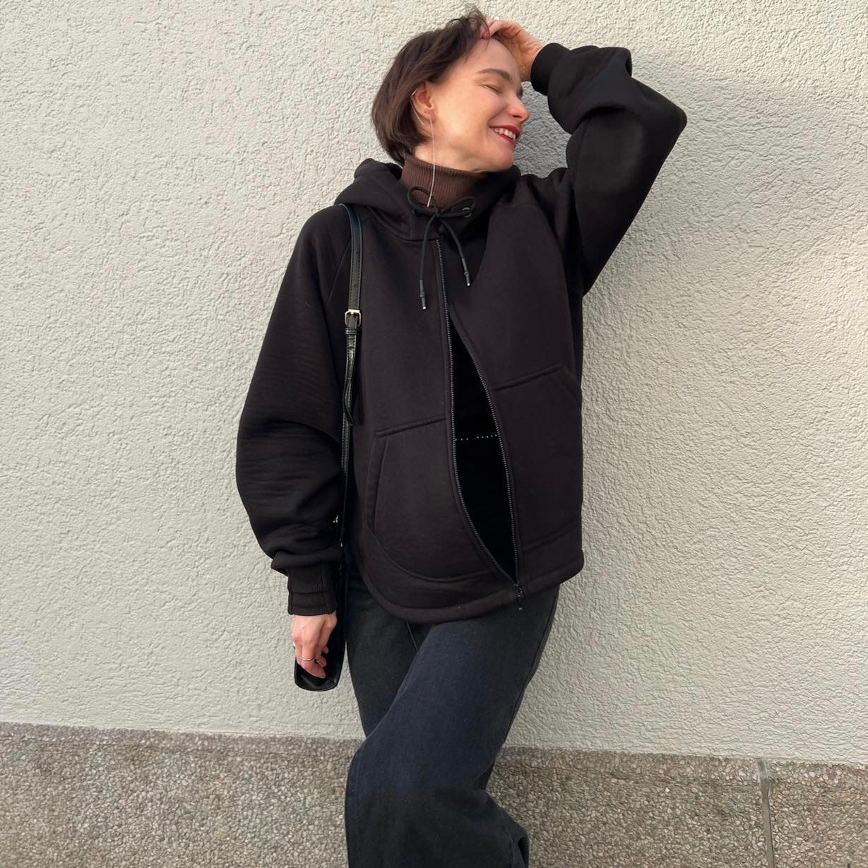 Black full zip fleece hoodie