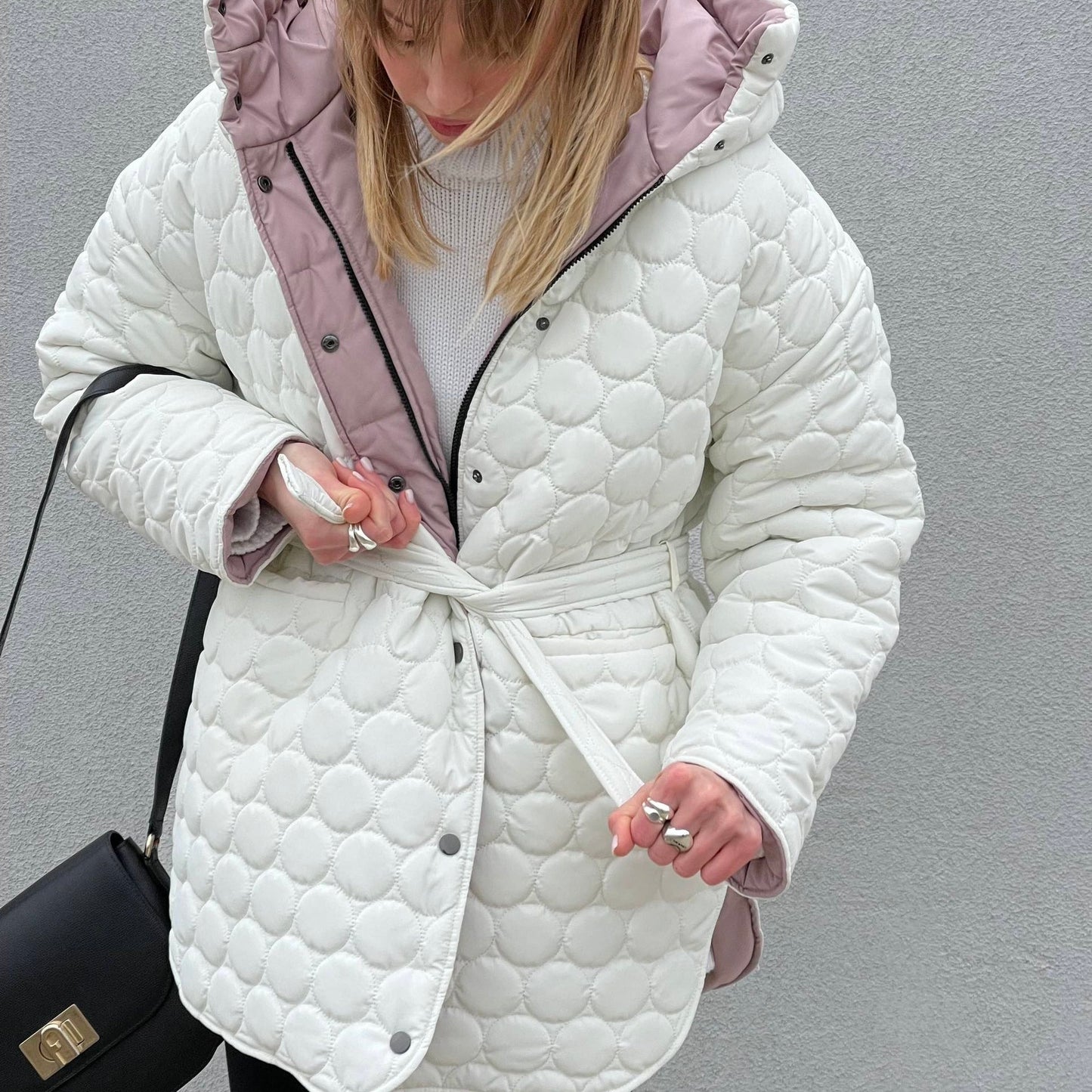 Зимова двостороння куртка молоко/рожевий
